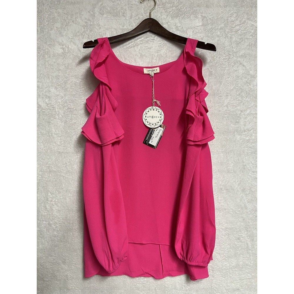 Umgee USA 2XL Hot Pink Cold Shoulder Ruffle Sleeve Boutique Blouse NWT